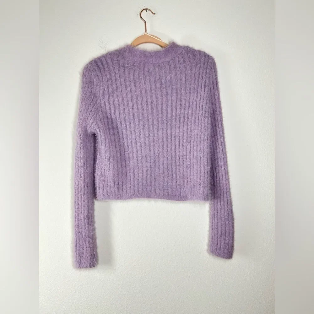 STR Purple Ribbed Cropped Cardigan Size S Lashed